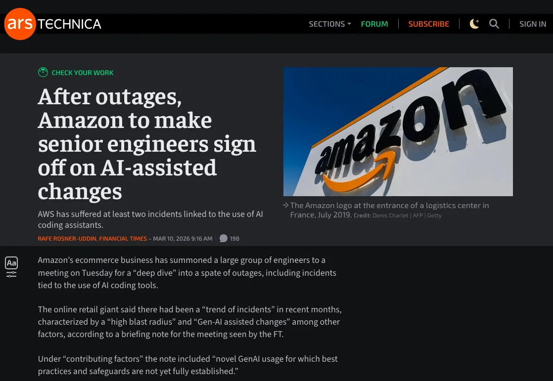 Amazon's recent challenges with AI assisted code