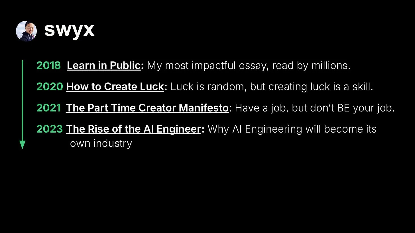 swyx's writing timeline: 2018-2023
