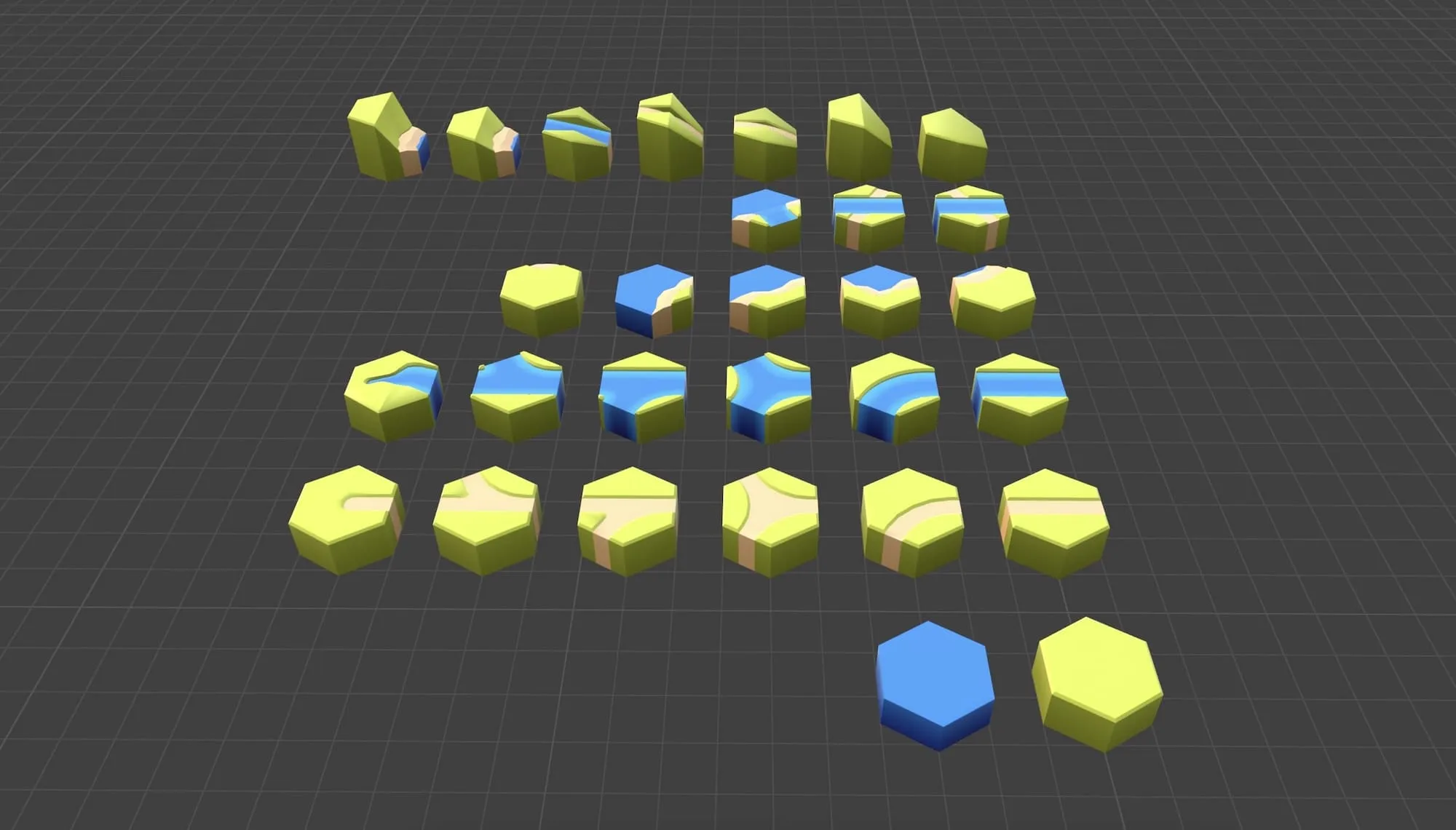 Blender viewport showing hex tiles