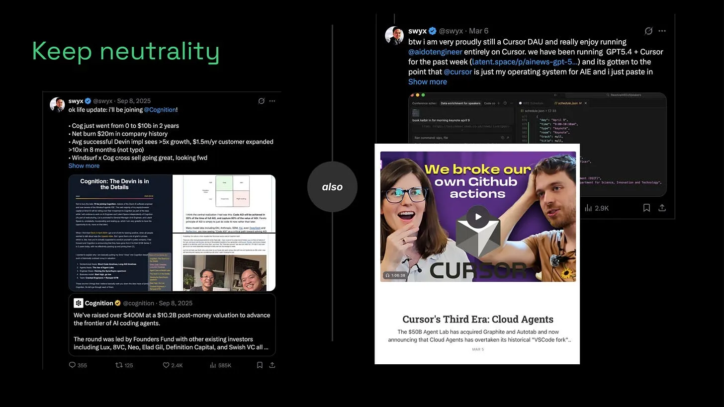 Keep neutrality - working at Cognition while using Cursor