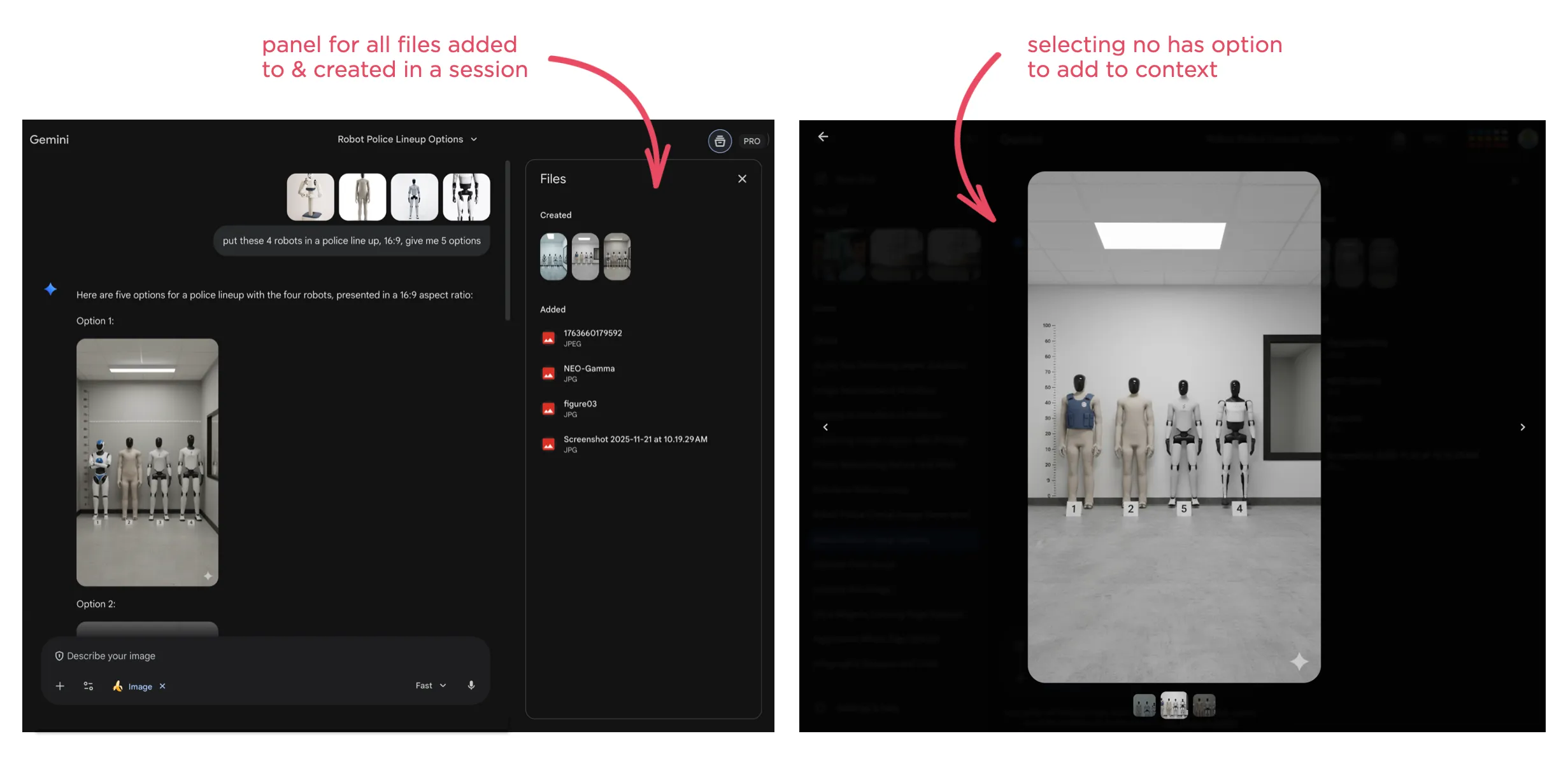 Germini files drawer and full screen UI