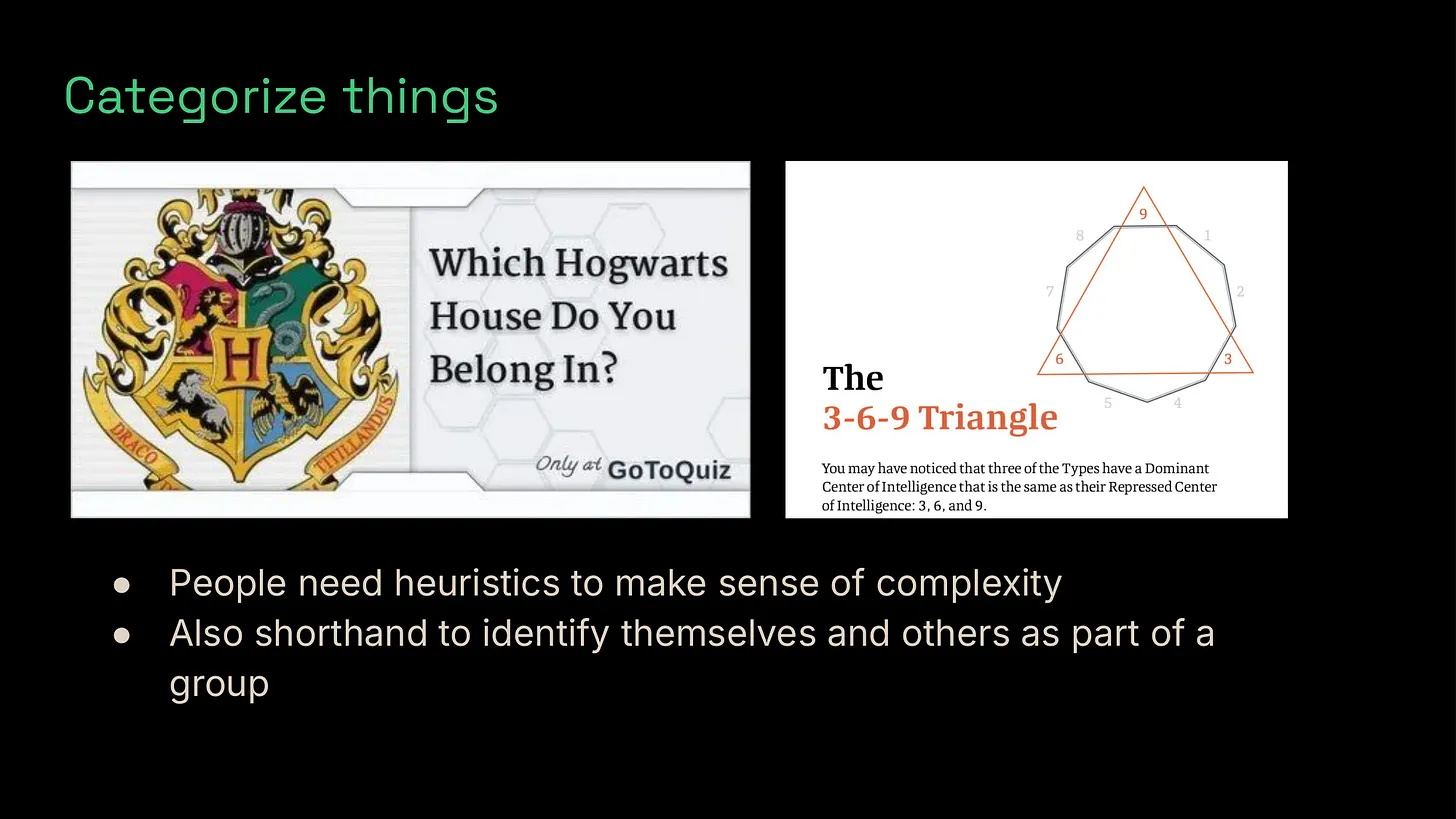 Categorize things - Hogwarts houses and Enneagram