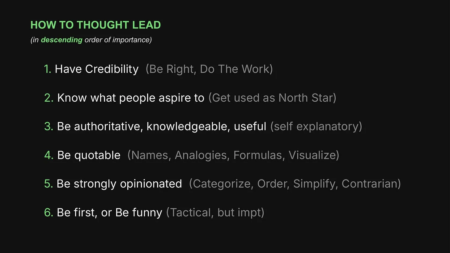 How to Thought Lead framework - 6 rules in descending order
