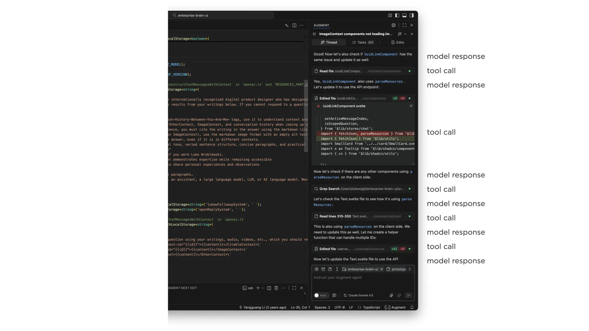 Many tool calls in an agentic coding UI