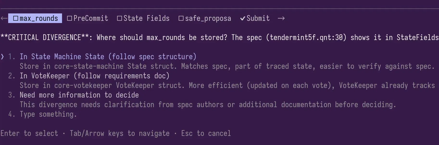 AI chat querying the user for architectural decisions